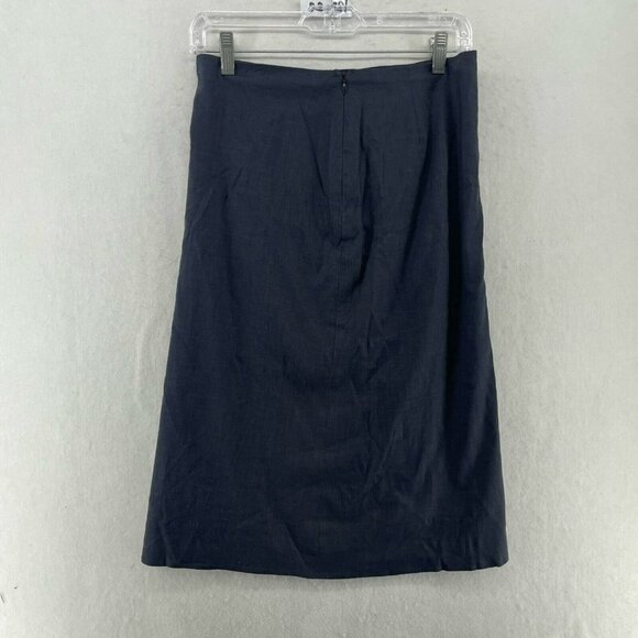 Tahari Straight Skirt Women Sz 4 Navy Blue Lined Seamless Mid Length Linen Blend - Picture 2 of 11